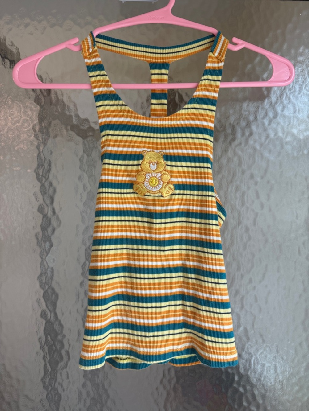 Care Bears 🐻 Striped Ribbed Tank with Teddy Patch - Yellow & Teal